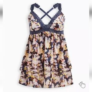 NWT Torrid Sz 2(18-20) Sunshine Floral Lace Trim Multiway Babydoll Top